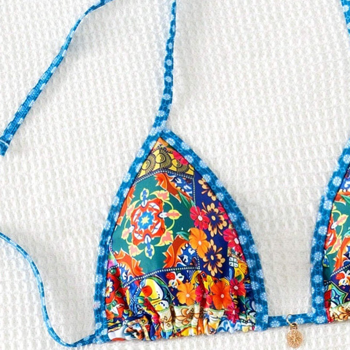 Damen Triangel-Bikini mit floralem Design und verstellbaren Bändern Drune