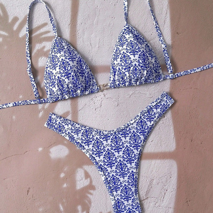 Damen verstellbarer Triangel-Bikini mit floraler Einfassung Drune