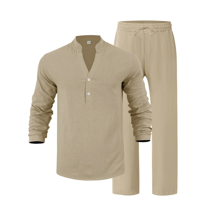 Herren komfortables Homewear-Set mit eleganter Knopfleiste und langen Hosen Drune