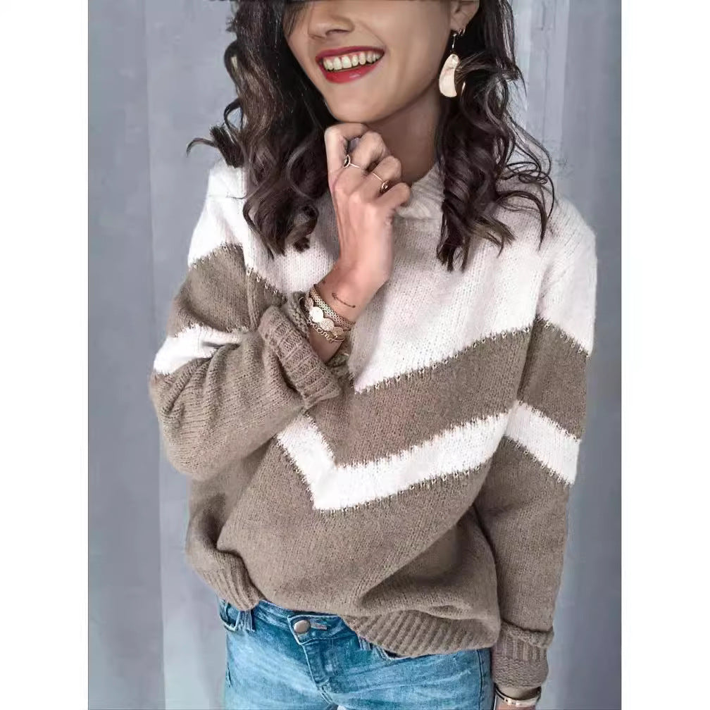 Damen Strickpullover mit V-Ausschnitt und kontrastierendem Chevrondesign Drune