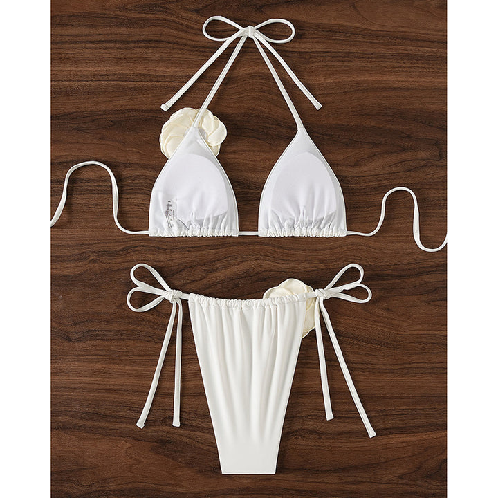 Damen Triangel-Bikini mit dekorativem Blumendetail Drune