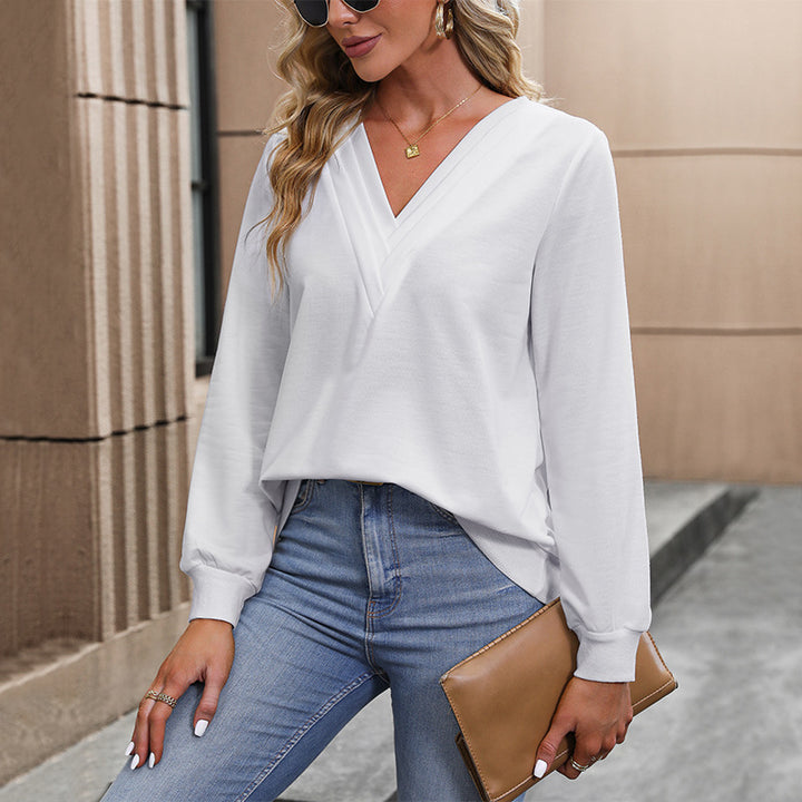 Damen Bluse mit V-Ausschnitt und lockeren Ärmeln Drune