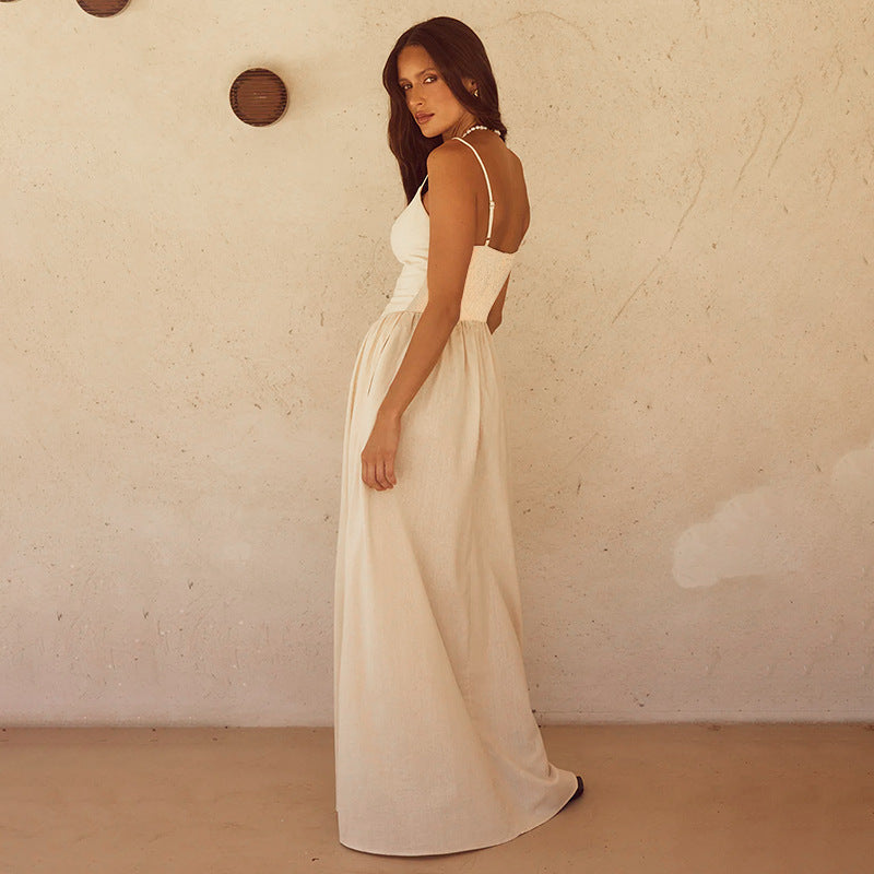 Damen Maxi-Kleid mit elegantem V-Ausschnitt und fließendem Rock Drune