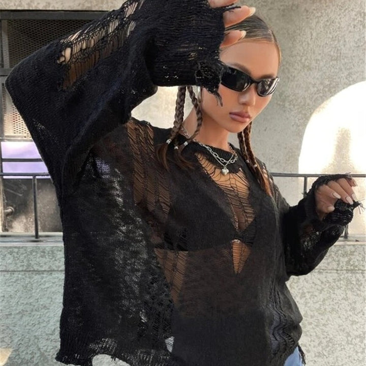 Damen Oversized Strickpullover mit modischen Cut-Outs Drune