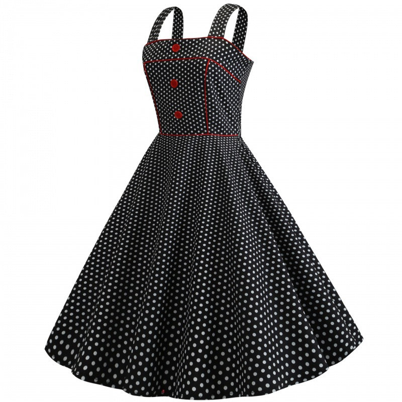 Damen Vintage Polka-Dots Swing Kleid Drune