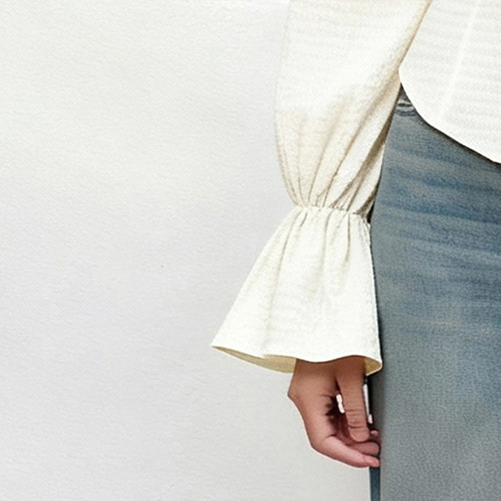 Damen Oberteil mit Puffärmeln und raffiniertem Knoten-Details Drune