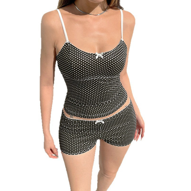 Damen Schlafshorts-Set mit Punkten und verstellbaren Spaghetti-Trägern Drune