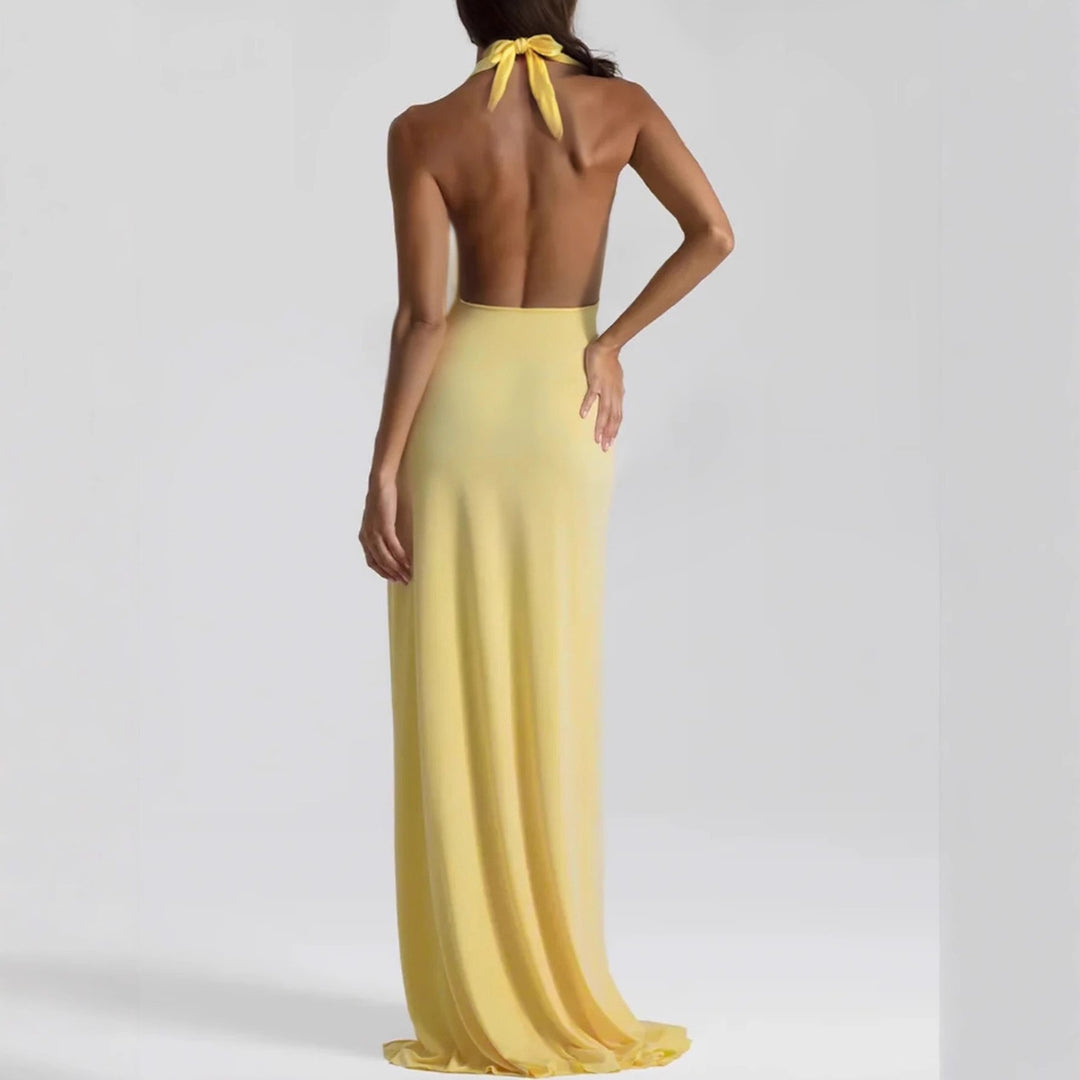 Damen Elegantes Abendkleid mit tiefem Ausschnitt und seitlichem Schlitz Drune