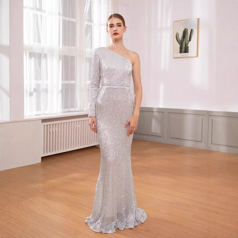 Damen Glitzerndes Abendkleid mit asymmetrischem Schnitt und figurbetontem Design Drune