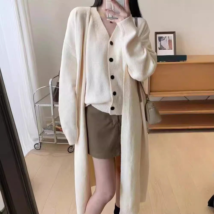 Damen Langärmlige Strickjacke mit dekorativem Knopfdesign Drune