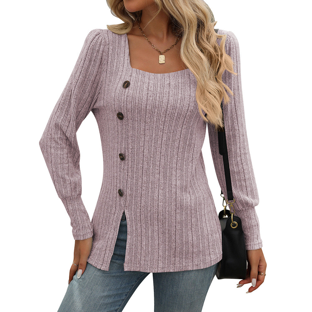 Damen Strickoberteil mit quadratischem Ausschnitt und Knopfdetails Drune