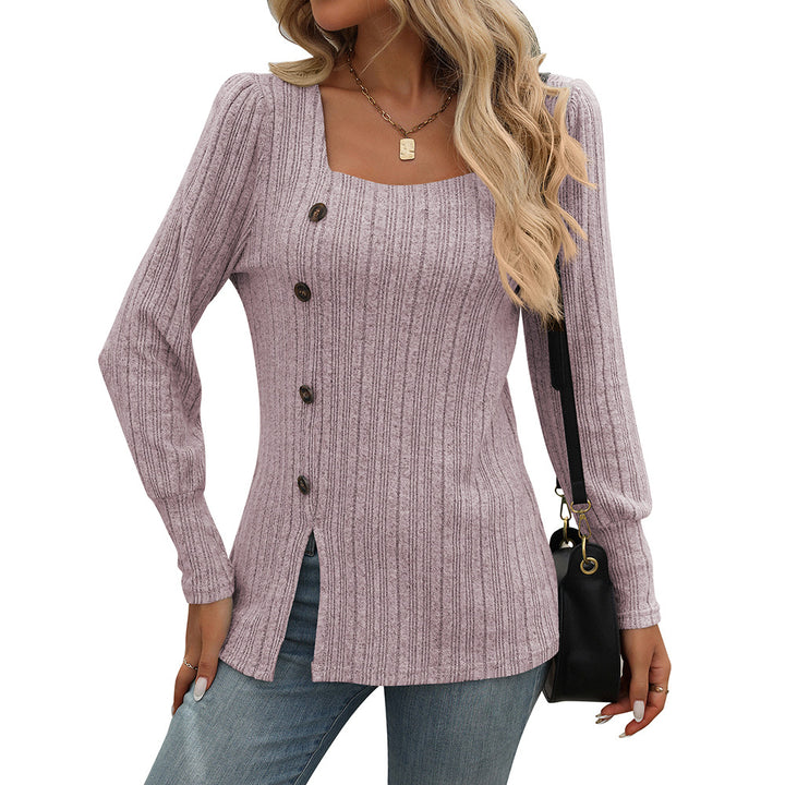 Damen Strickoberteil mit quadratischem Ausschnitt und Knopfdetails Drune