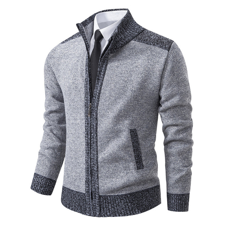 Herren elegante Strickjacke mit modernem Reißverschluss und hohem Kragen Drune