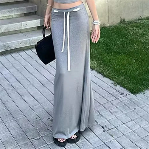 Damen Sportlicher Maxiröcke mit verstellbarem Bund Drune