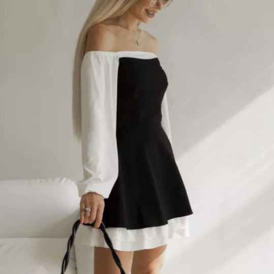 Damen Minikleid mit voluminösen Ärmeln und schwingendem Rock Drune