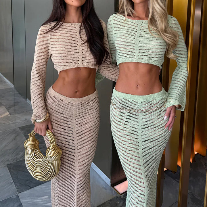 Damen Strickzweiteiler mit weitem Schnitt und eleganten Details Drune