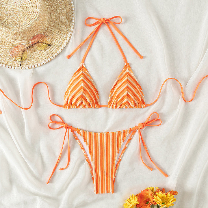 Damen Triangel-Bikini mit raffinierten Streifen und verspielten Schleifen Drune