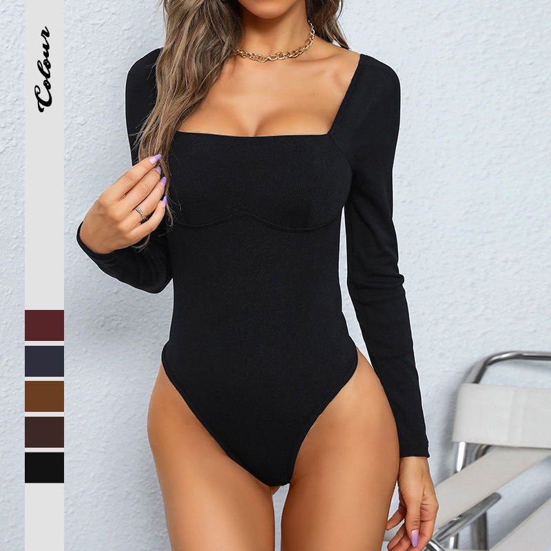 Damen figurbetontes Langarmshirt mit quadratischem Ausschnitt Drune