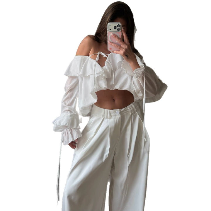 Damen Bluse mit voluminösen Rüschendetails und Kapitänsärmeln Drune