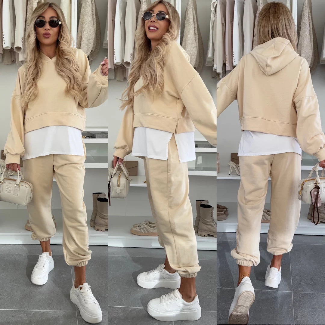 Damen lässiges Crop-Top und gemütliche Jogginghose Set Drune