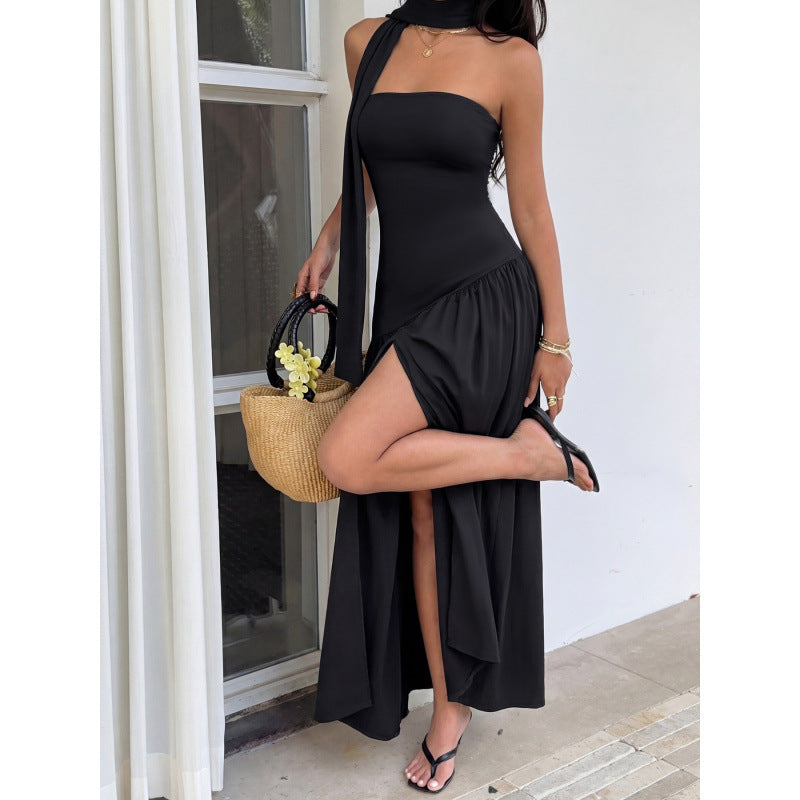 Damen Elegantes Maxikleid mit asymmetrischem Saum und schickem Trägerdesign Drune