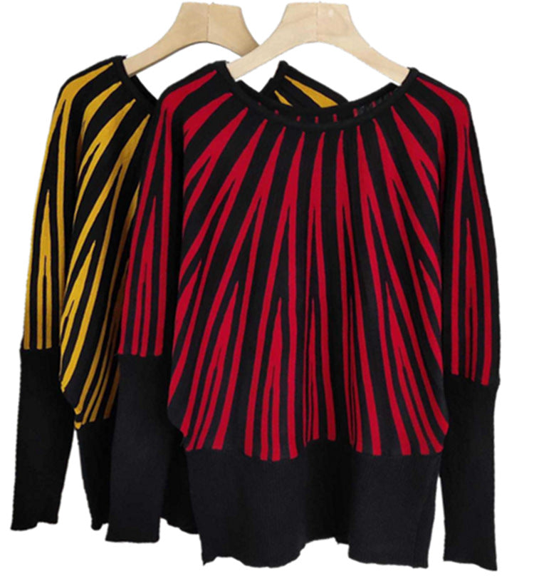 Damen Designer Strickpullover mit asymmetrischem Linienmuster Drune