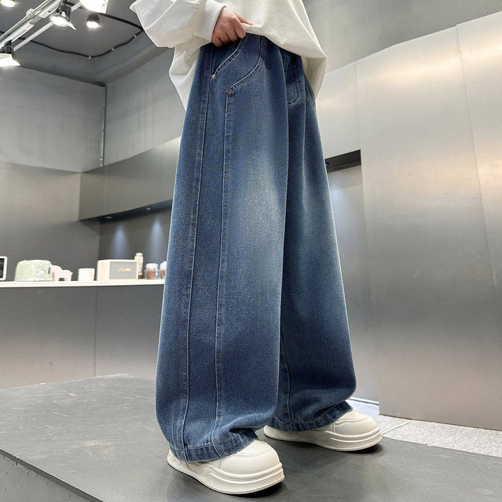 Damen lässige weite Denim-Hosen mit hohem Bund Drune