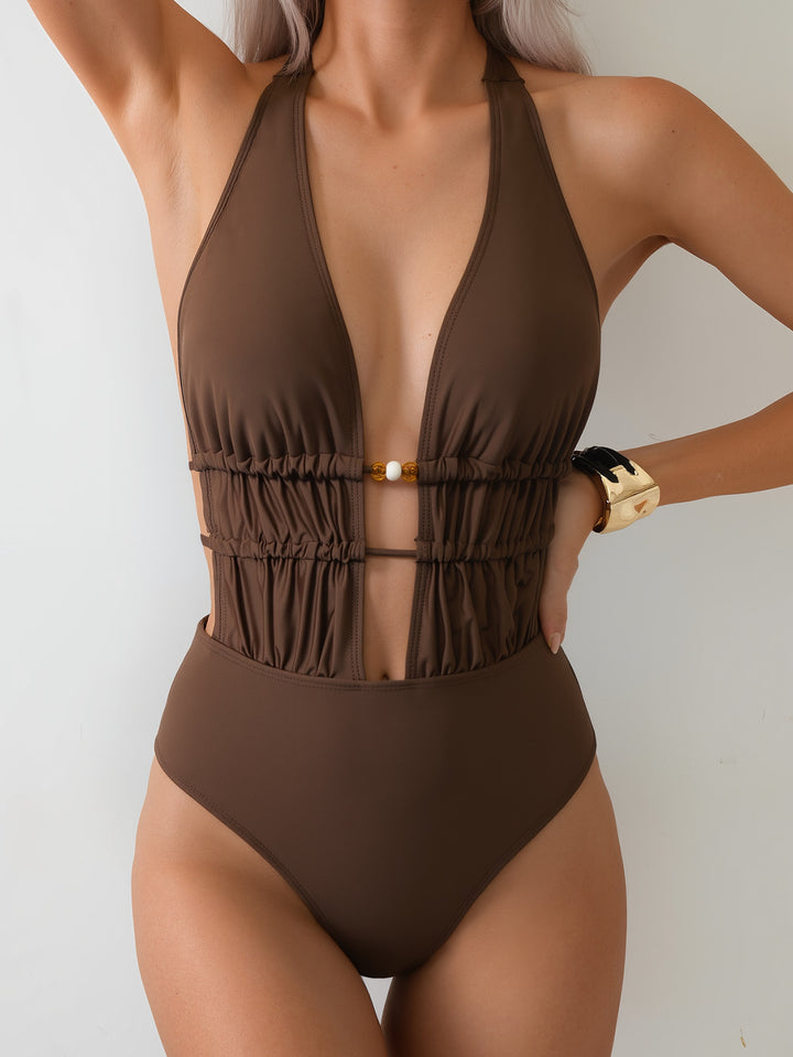 Damen Eleganter Monokini mit tiefem V-Ausschnitt und raffinierten Details Drune