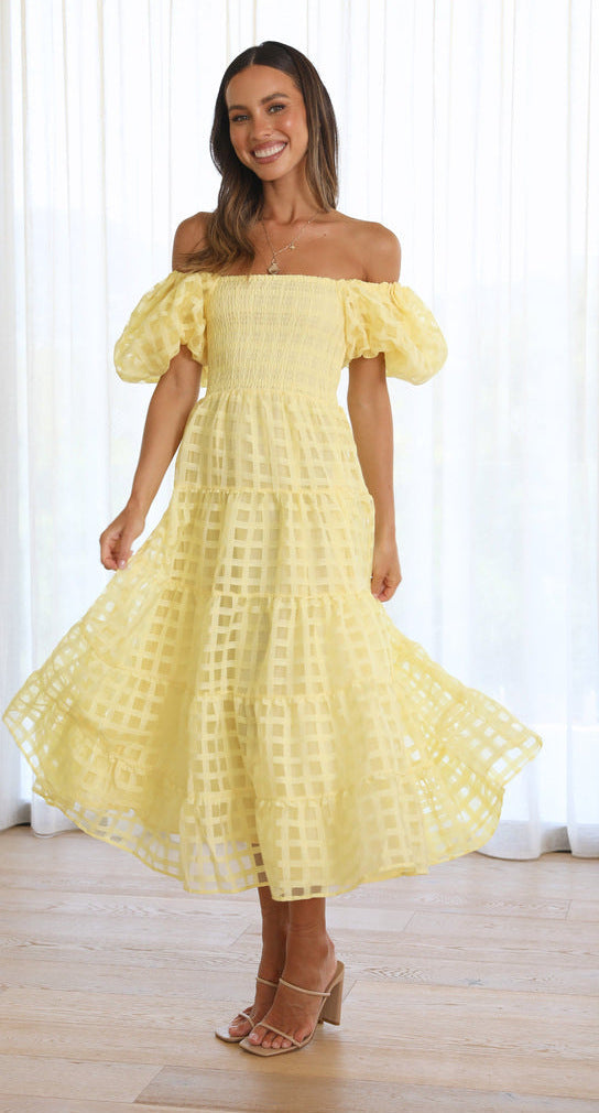 Drune | Damenkleid mit Einem Hals Lanternenärmel Lagennähte Kleid