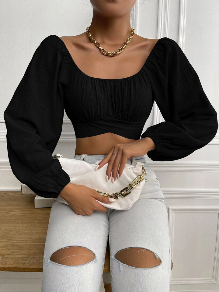 Damen Crop-Top mit Ballettärmeln und gerafftem Design Drune