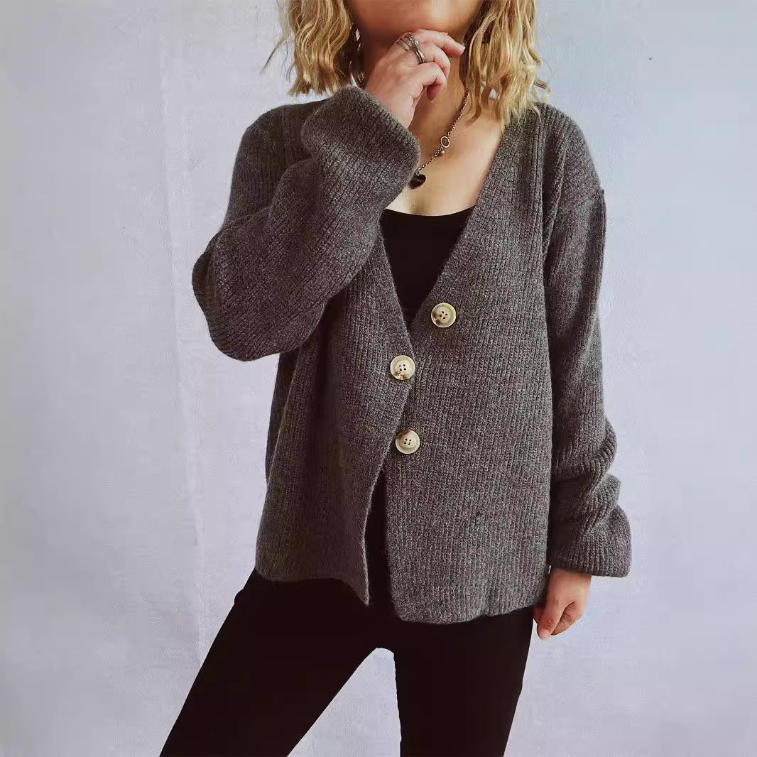 Damen lässiger Strickcardigan mit dekorativen Knopfdetails Drune