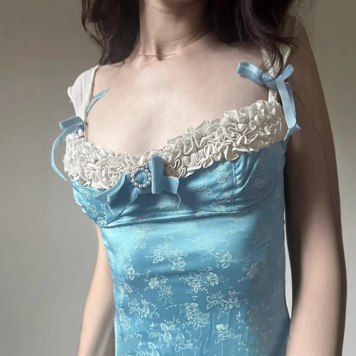 Damen Spaghetti-Trägertop mit floralen Akzenten und Rüschendetails Drune