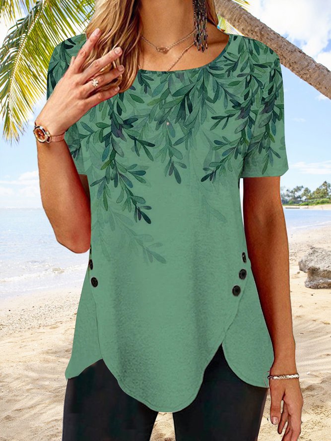 Damen Elegantes Tunika-Oberteil mit asymmetrischem Saum und Knopfdetails Drune