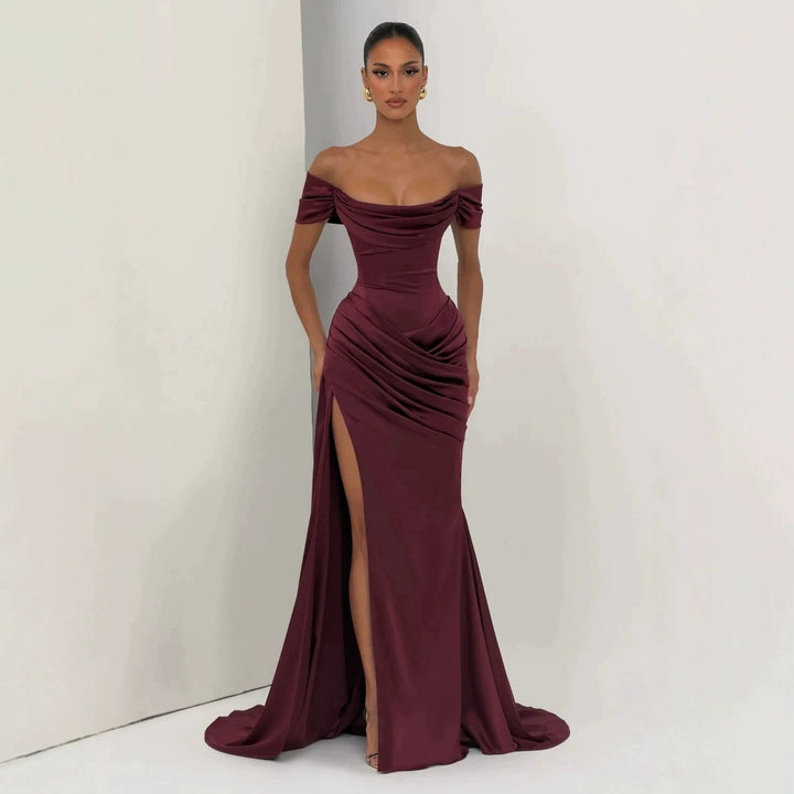 Damen Elegantes Off-Shoulder-Maxikleid mit seitlichem Schlitz Drune