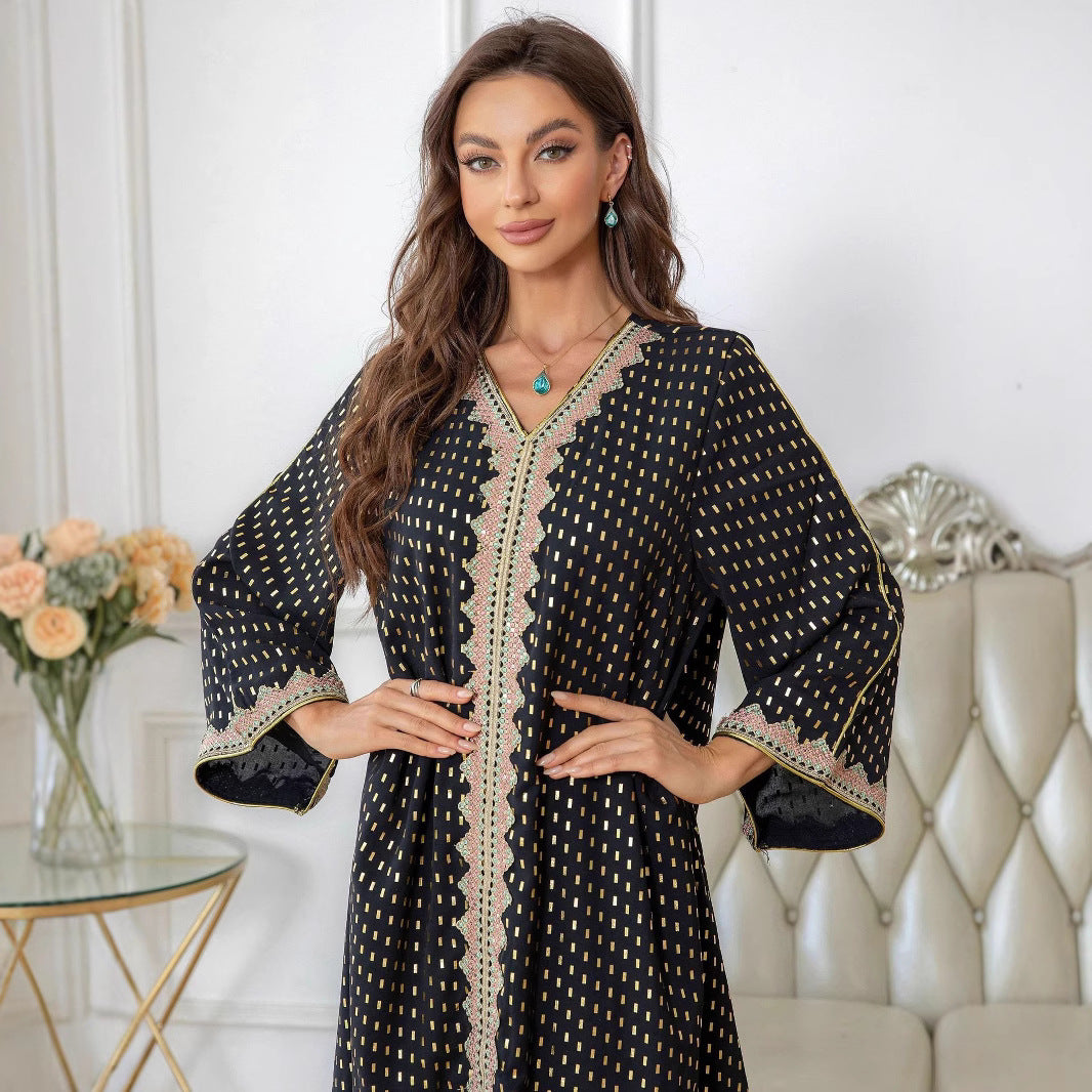 Damen Maxi-Kleid im eleganten Kaftan-Stil mit filigranen Verzierungen Drune