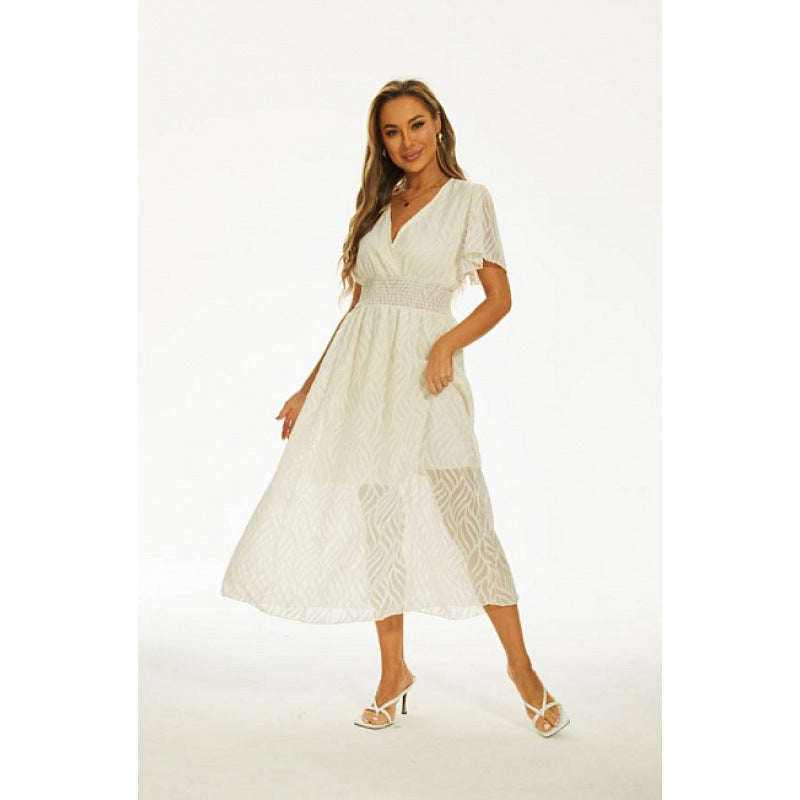 Damen Maxi-Kleid mit elegantem V-Ausschnitt und feinen Rüschendetails Drune
