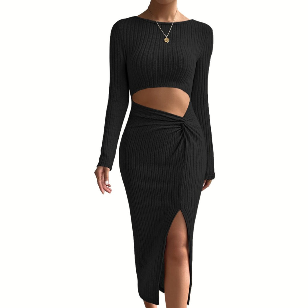 Damen elegantes Midi-Kleid mit Cut-Out-Details und modischem Wickel-Design Drune