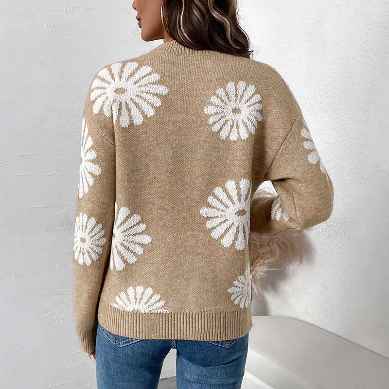 Damen gemütlicher Strickpullover mit floralem Muster Drune