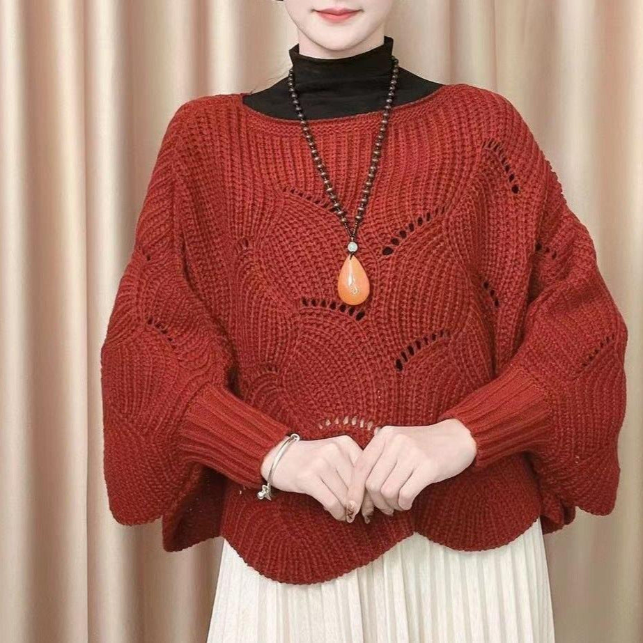 Damen Luftiger Strickpullover mit Lochmuster Drune