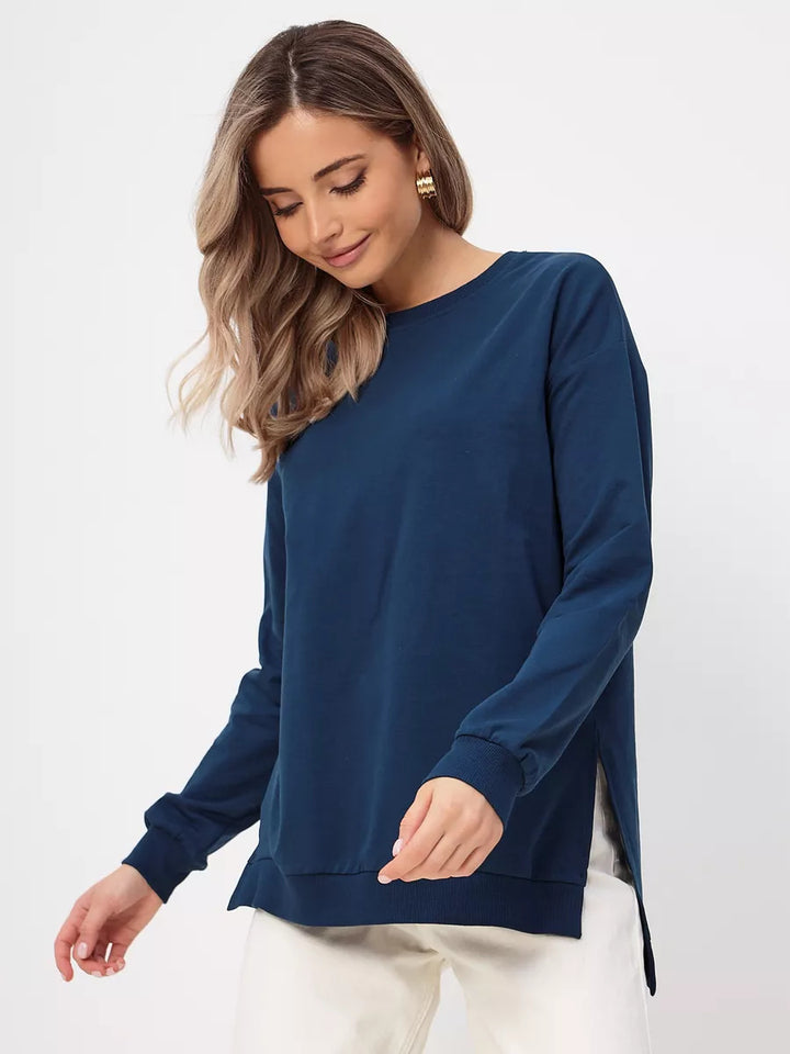Damen bequemer Sweatshirt mit seitlichen Schlitzen Drune