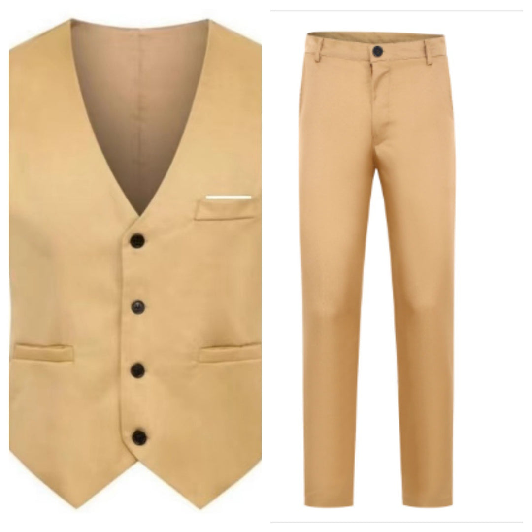 Herren nan elegante Satinweste mit V-Ausschnitt und schmal geschnittene Anzughose Drune