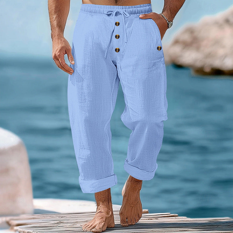 Herren lockere Strandhose mit verstellbarem Kordelzug und praktischen Seitentaschen Drune