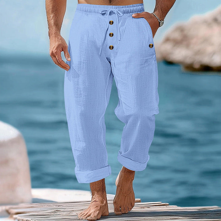 Herren lockere Strandhose mit verstellbarem Kordelzug und praktischen Seitentaschen Drune