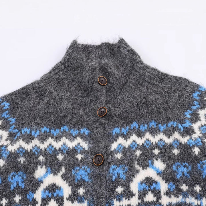 Damen Strickjacke mit Norwegermuster und hohem Kragen Drune