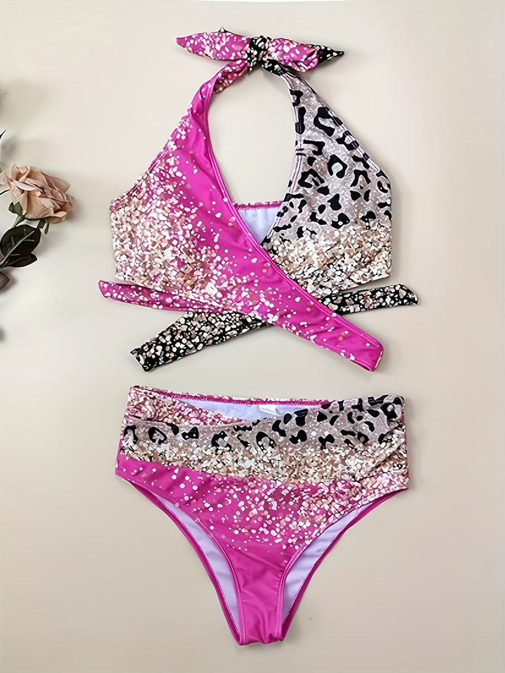 Damen Hochtailliertes Bikiniset mit verspieltem Knoten und schimmernden Akzenten Drune