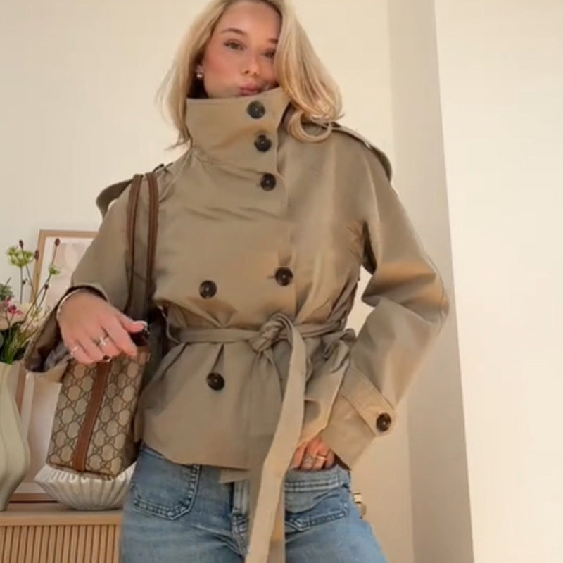 Damen Modische Trenchjacke mit tailliertem Schnitt und praktischen Taschen Drune