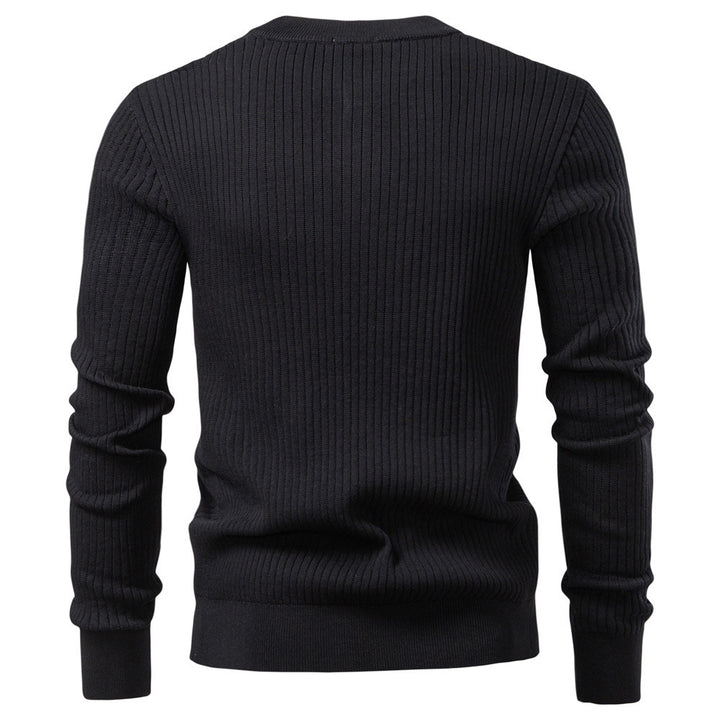 Herren nan gerippter Langarm-Henleypullover mit Stehkragen, feinem Rippstrick und schmaler Passform Drune