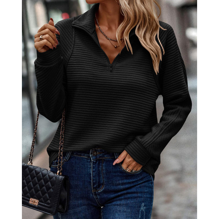 Damen kuscheliger Stepp-Pullover mit hohem Kragen und halbem Reißverschluss Drune