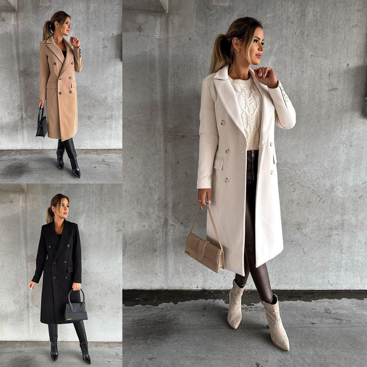 Damen Eleganter Doppelreiher-Mantel mit Tailored Fit und schickem Revers Drune