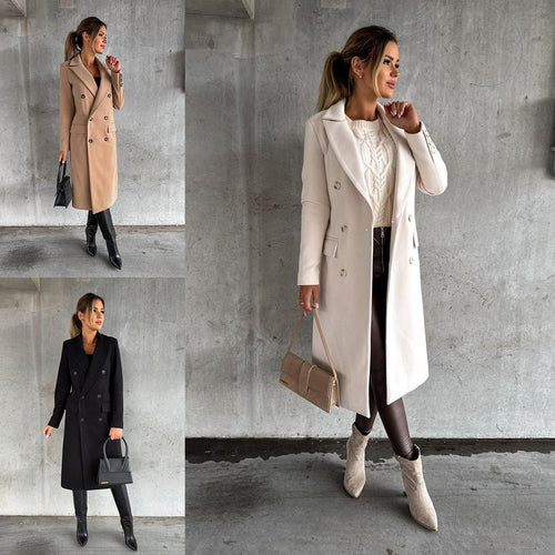 Damen Eleganter Doppelreiher-Mantel mit Tailored Fit und schickem Revers Drune